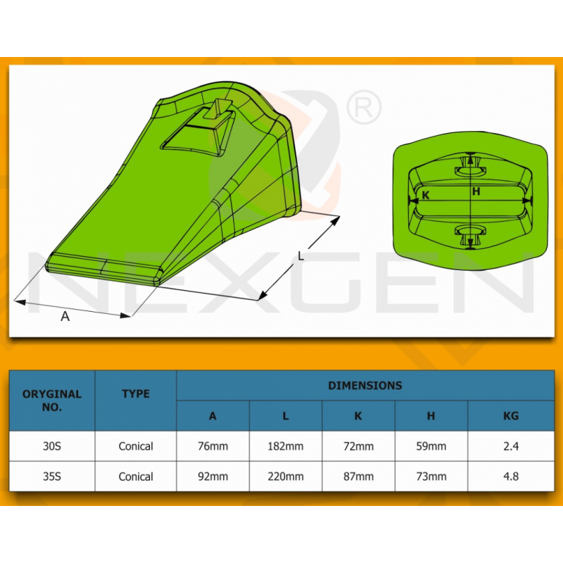 Tooth ESCO Conical 35S suitable for JCB - replacement