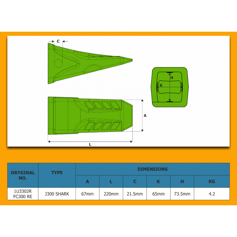 Крышка зуба J300 LONG HD SHARK - подходит для CAT