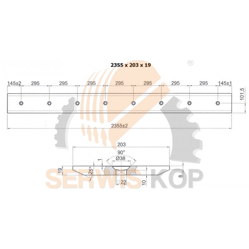 Toeplate suitable for JCB telehandlers - 2355x200x20