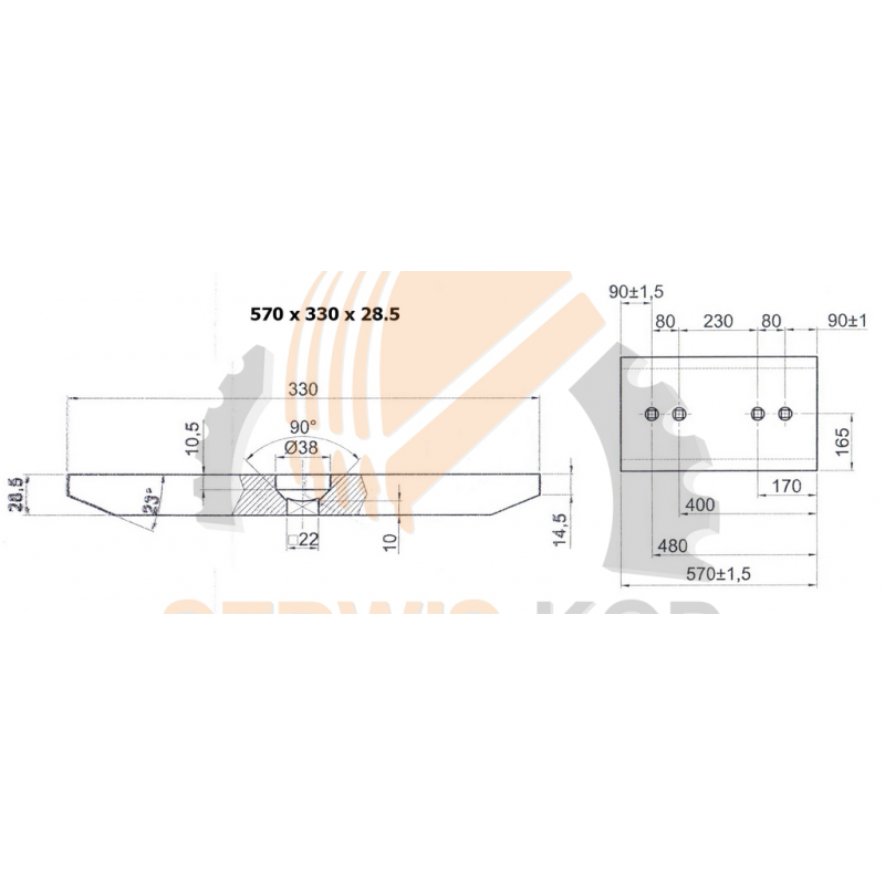 Лезвие подходит для Komatsu WA320-570x330x28. 5