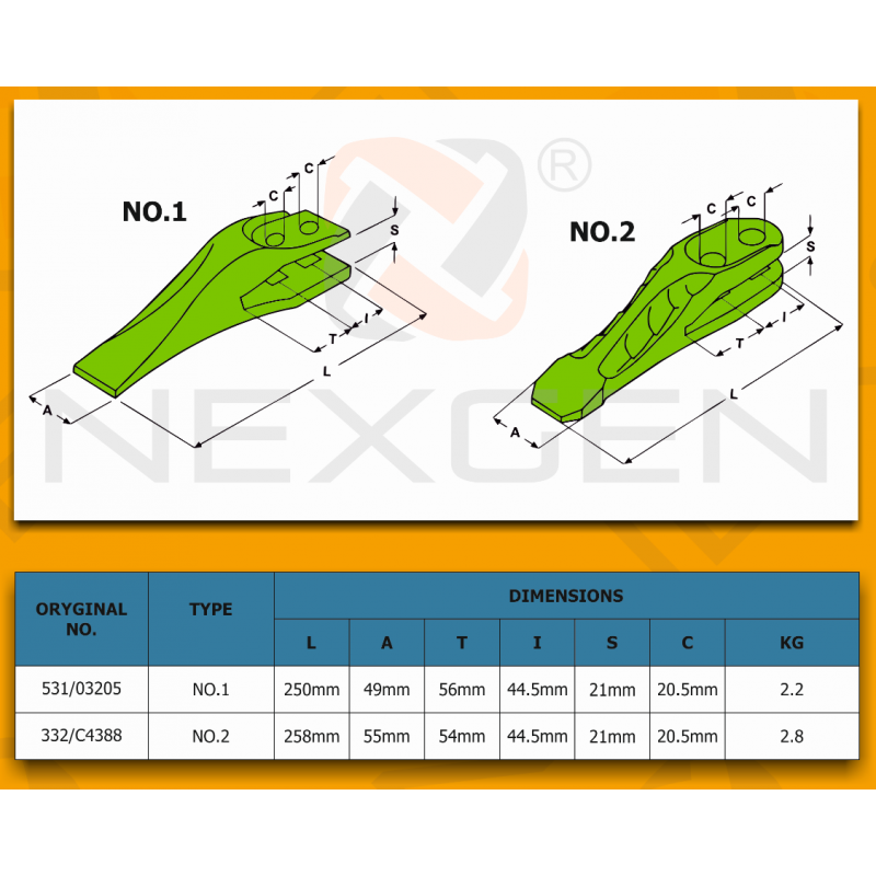 Tooth suitable for JCB - 2CX 3CX 4CX / VOLVO BL61 BL71