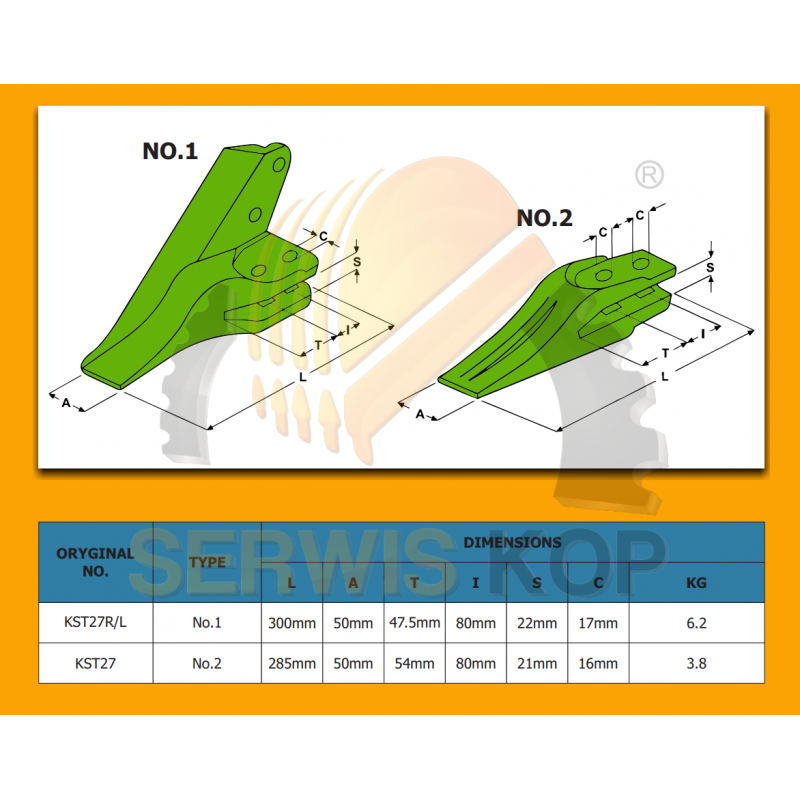 Tooth suitable for KOMATSU WB97 WB93