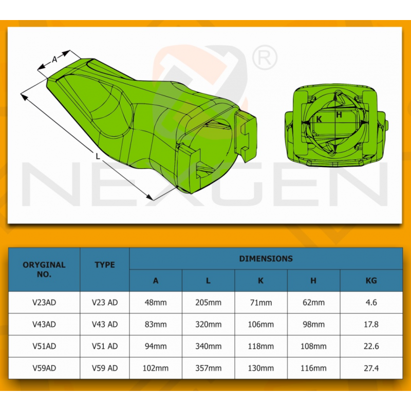 Tooth ESCO V23 AD - Replacement