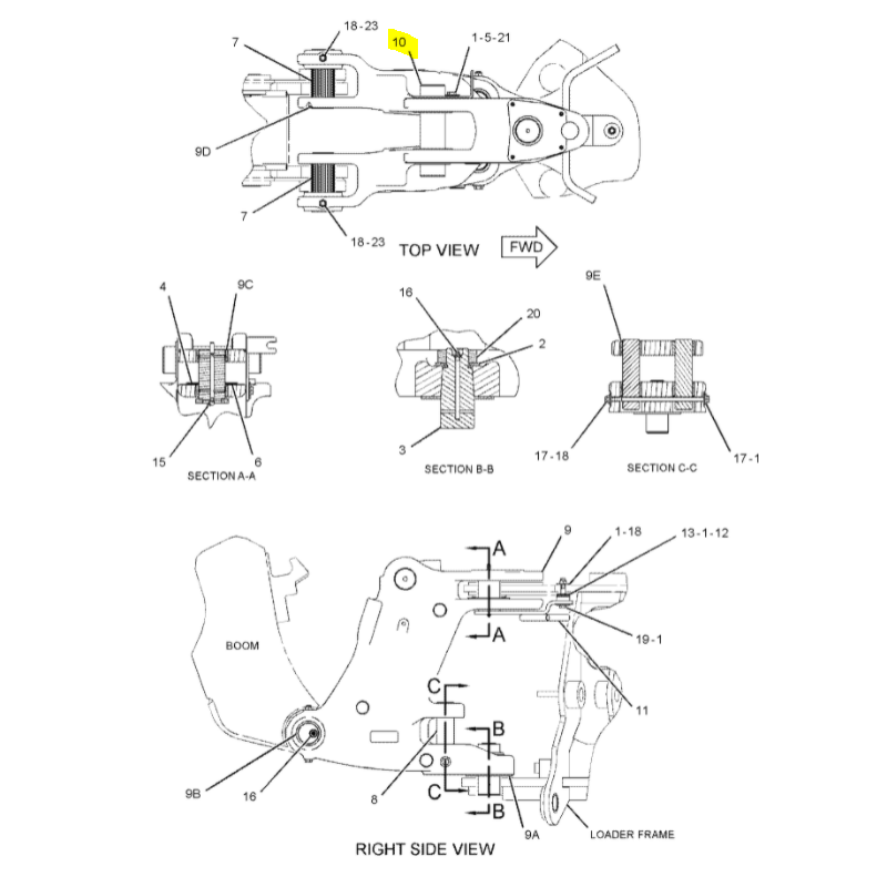 ВЕРХНИЙ ШТИФТ ЗАДНЕЙ БАБКИ CAT ЭКСКАВАТОР-ПОГРУЗЧИК