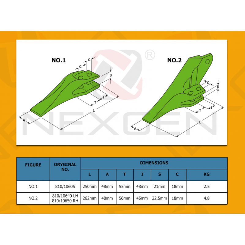 Tooth L/H suitable for HIDROMEK