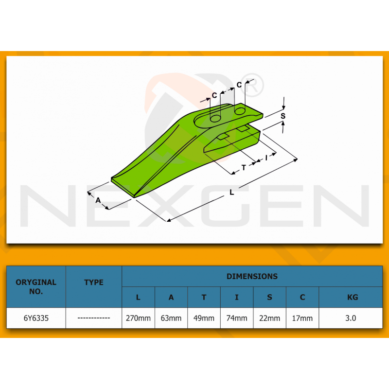 Tooth suitable for CAT / New Holland / FIAT KOBELCO