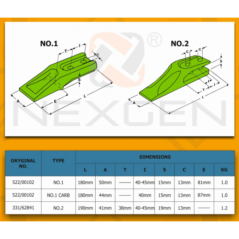 Tooth suitable for JCB mini excavators