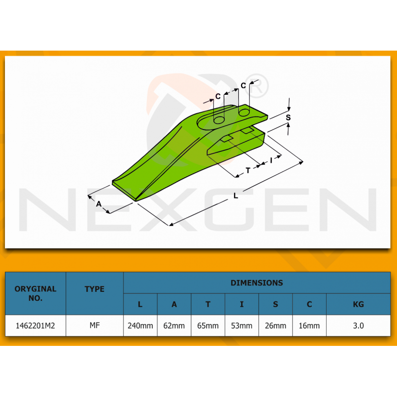 Tooth suitable for TEREX TLB840 TLB850 TLB890 TLB990