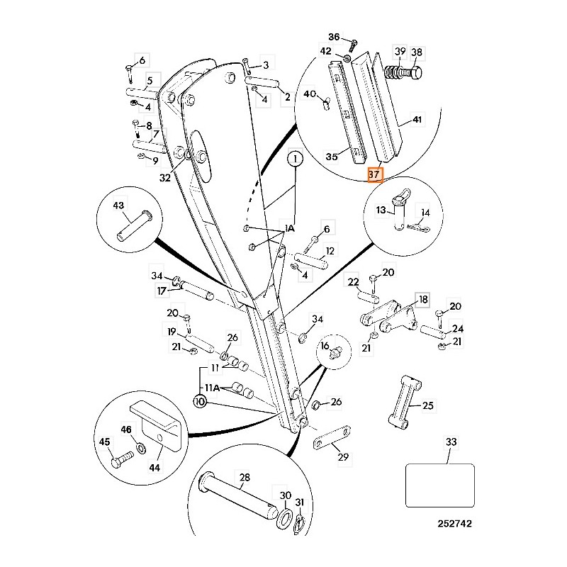 СКОЛЬЖЕНИЕ ВЫДВИЖЕНИЯ РУКИ JCB 3CX 4CX CVA GR. 20 MM
