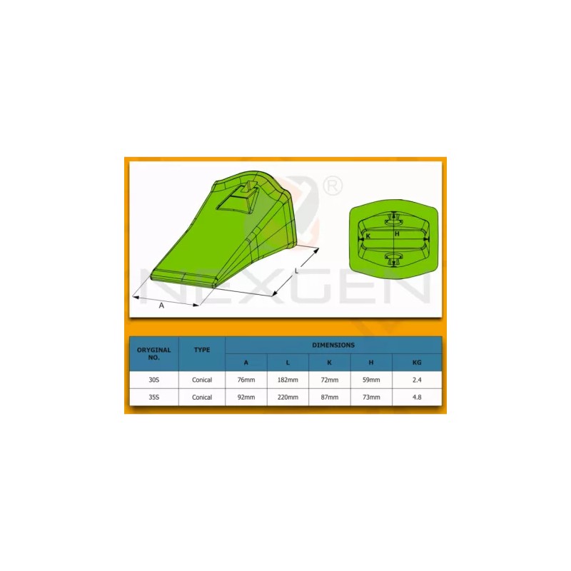 Tooth ESCO Conical 30S suitable for JCB - replacement