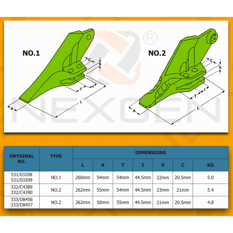 Sidecutter tooth left hand suitable for JCB 3CX 4CX MINI