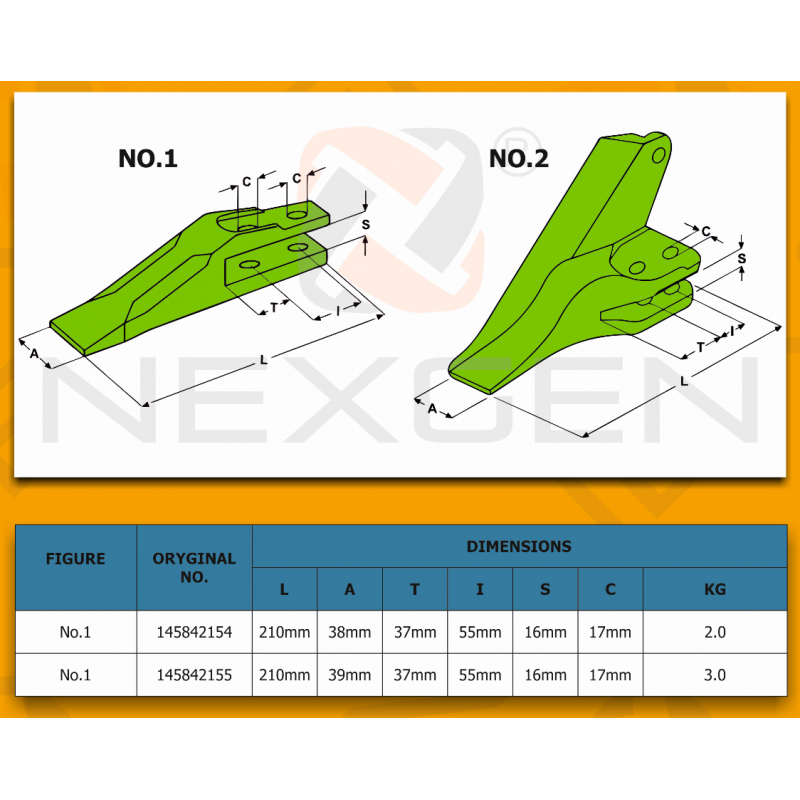 Tooth suitable for KUBOTA - Mini crawler excavators - LH