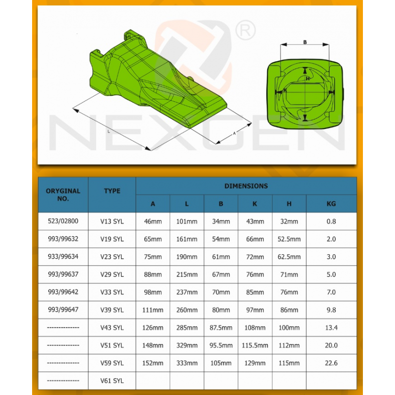 Tooth ESCO V19 SYL - Replacement