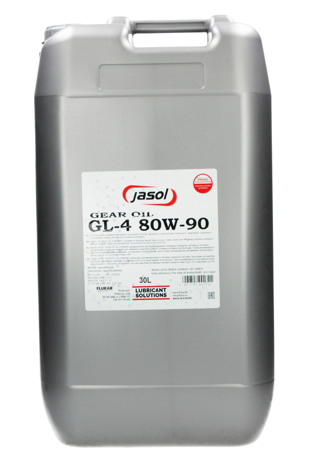 Трансмиссионное масло JASOL Gear Oil GL-4 80W-90 30L