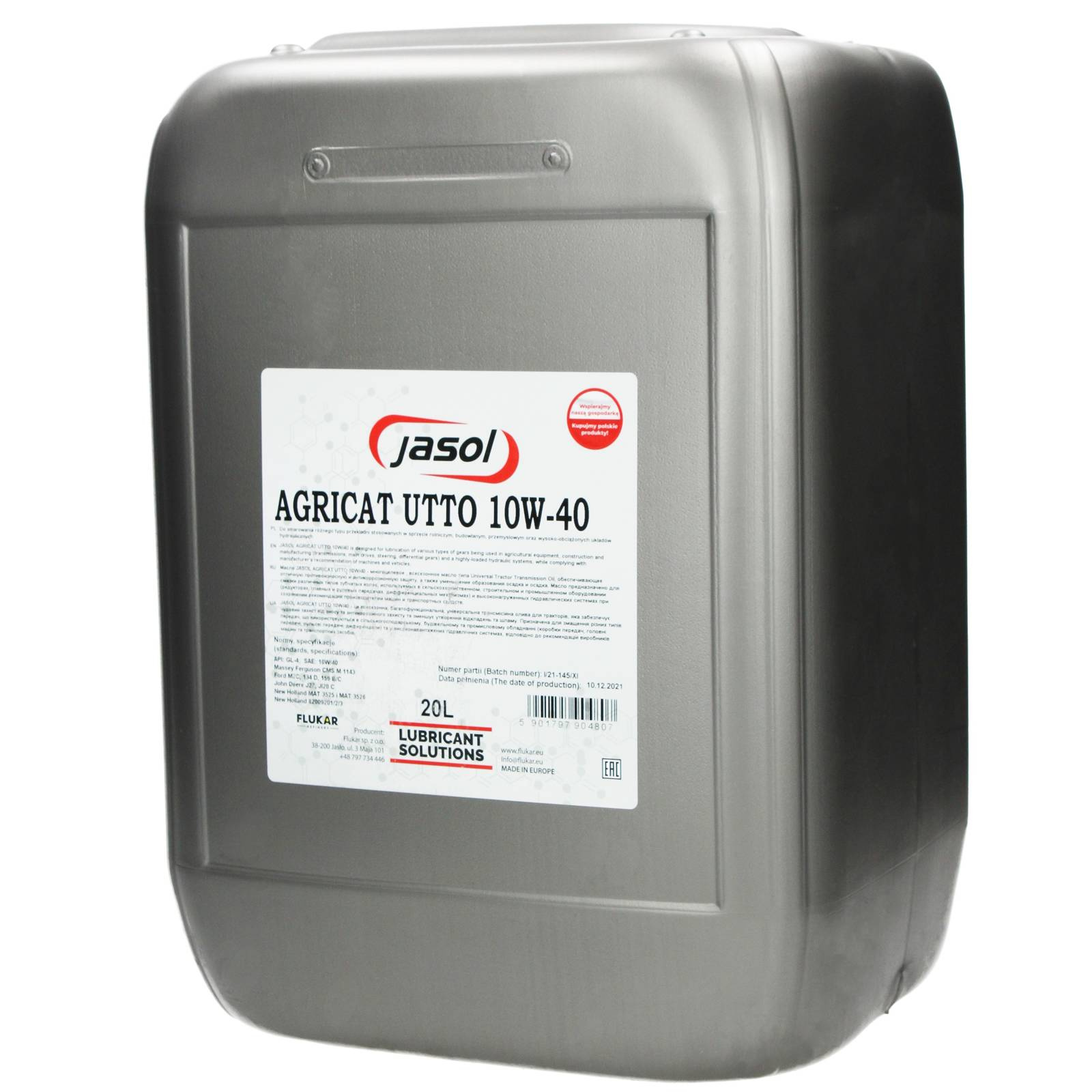 Гидравлическое трансмиссионное масло JASOL AGRICAT UTTO 10W-40 20L