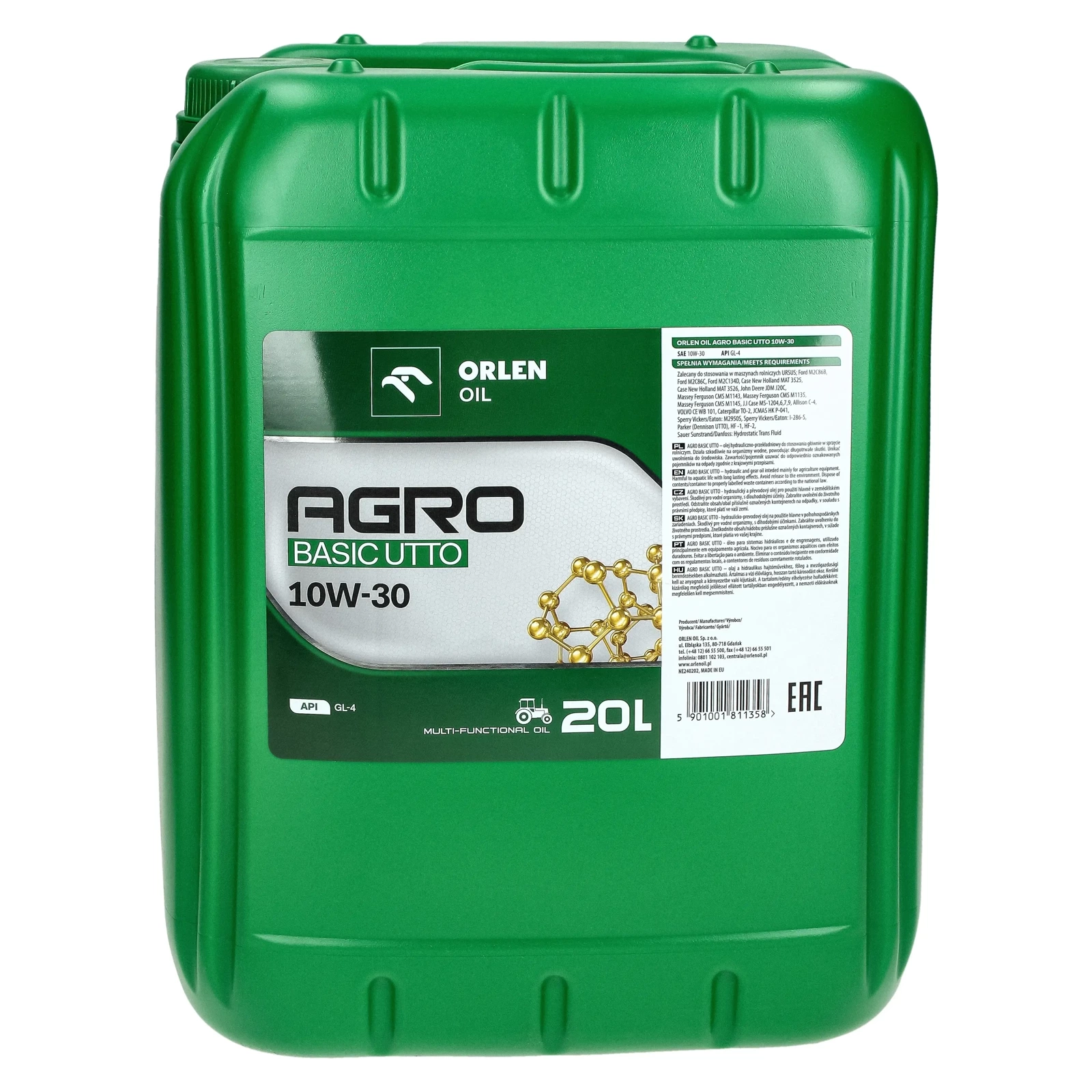 Гидравлическое трансмиссионное масло Orlen AGRO BASIC UTTO 10W-30 20L