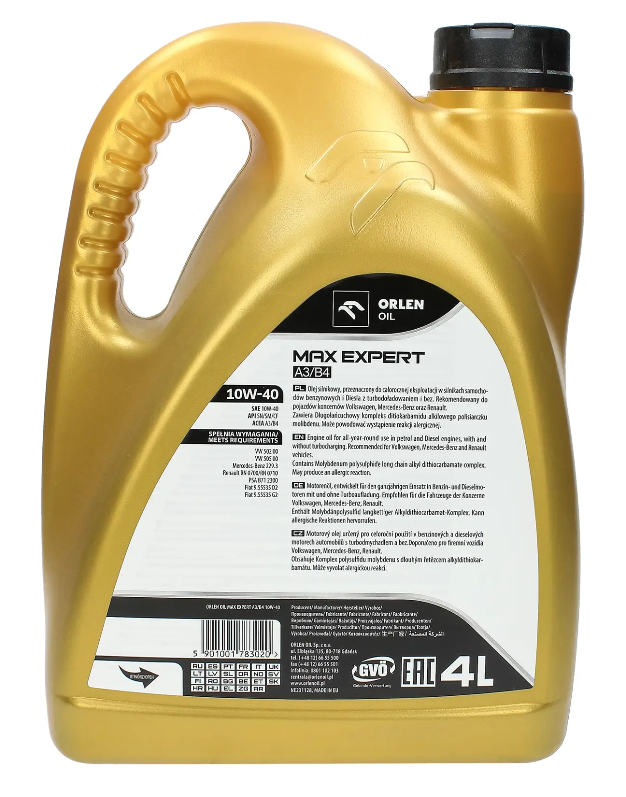 Моторное масло Orlen PLATINUM Max Expert A3 / B4 10W-40 4L
