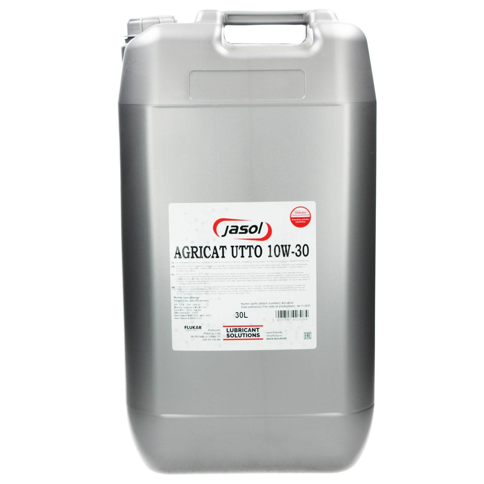 Гидравлическое трансмиссионное масло JASOL AGRICAT UTTO 10W-30 30L