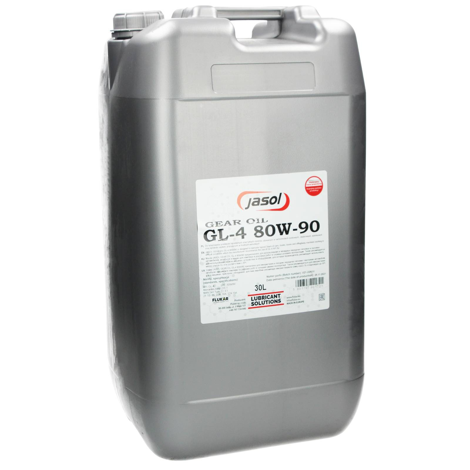 Трансмиссионное масло JASOL Gear Oil GL-4 80W-90 30L