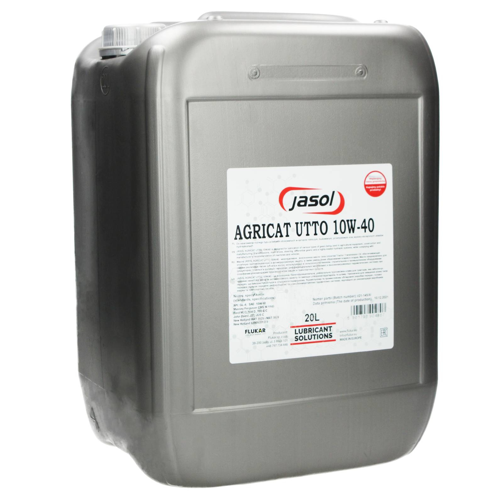 Гидравлическое трансмиссионное масло JASOL AGRICAT UTTO 10W-40 20L