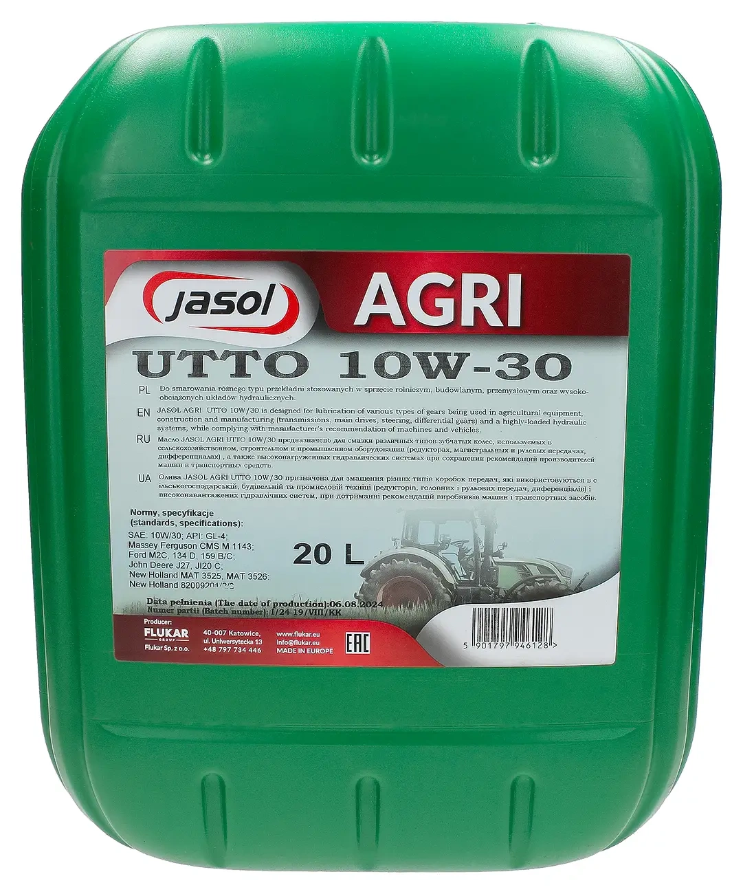 Гидравлическое трансмиссионное масло JASOL AGRICAT UTTO 10W-30 20L