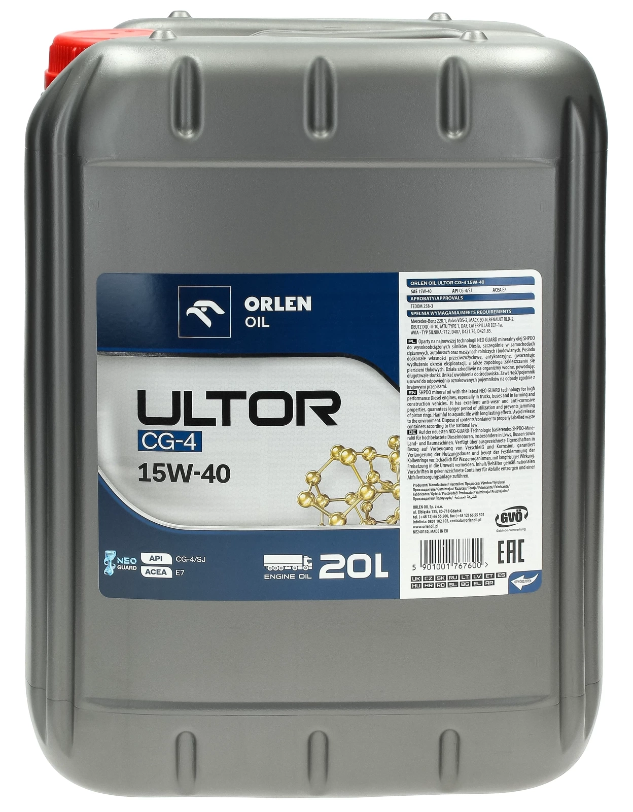 Моторное масло PLATINUM ULTOR CG-4 15W-40 20L