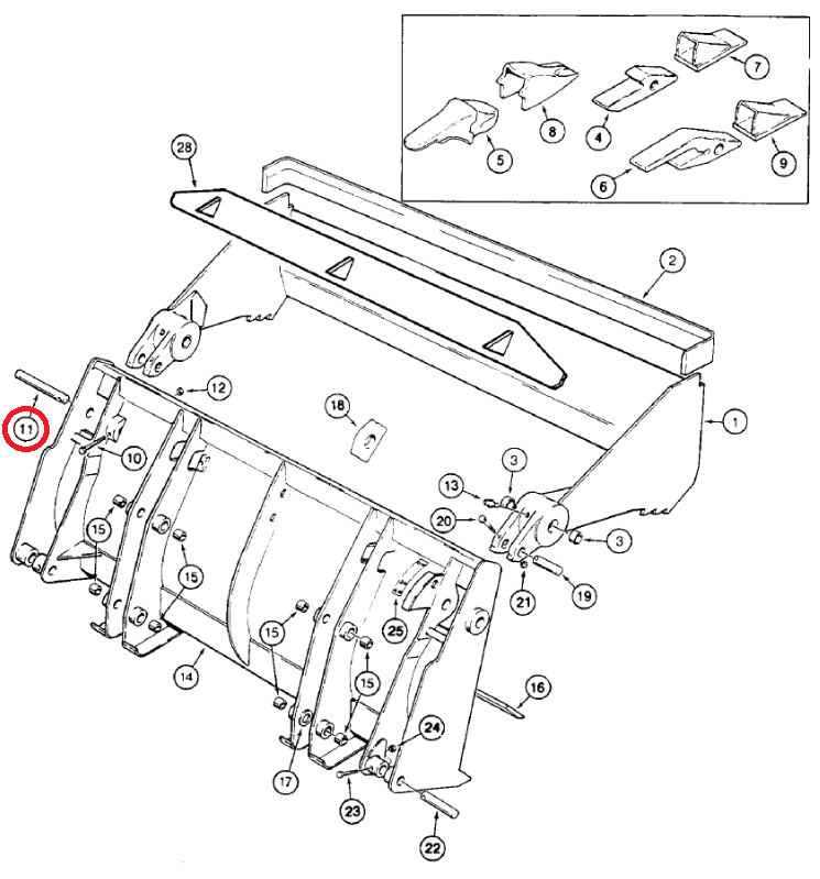 Штифт ковша челюсти CASE 580 590 D51391 38x185