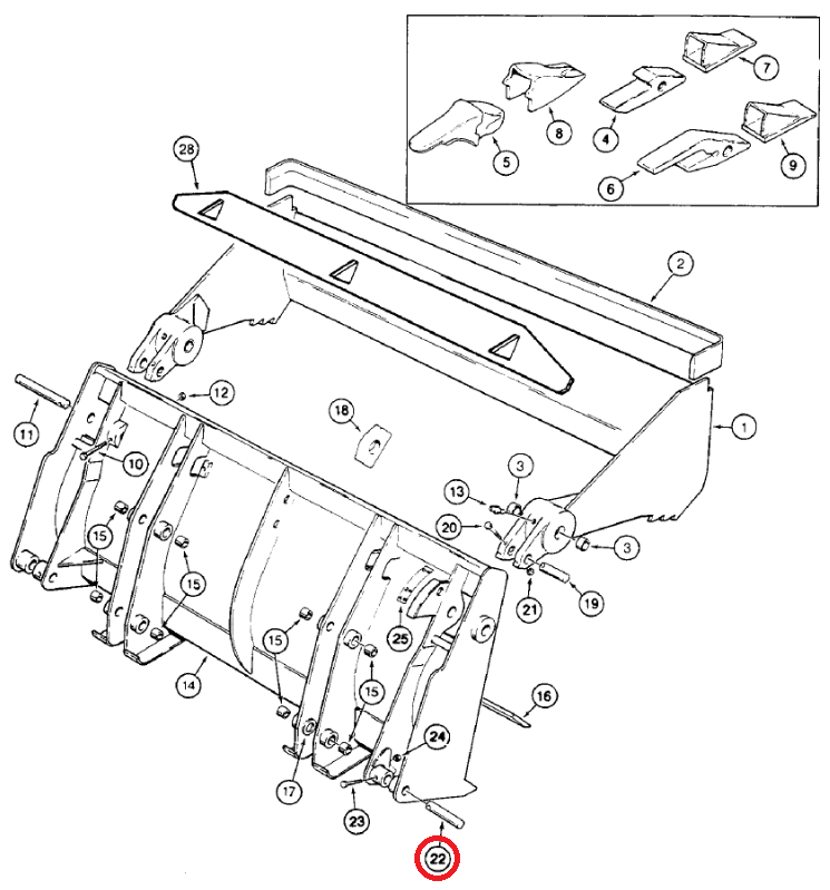 Штифт ковша переднего крокодила CASE D51393 31. 5x152