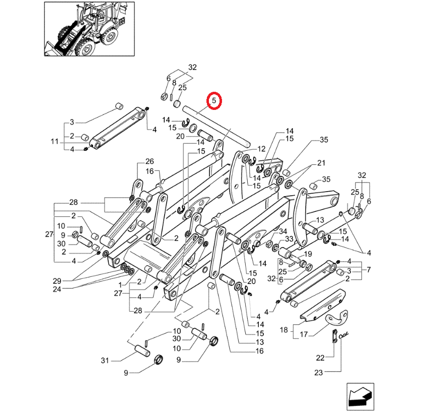Главный штифт переднего ковша CASE NH 60x1050