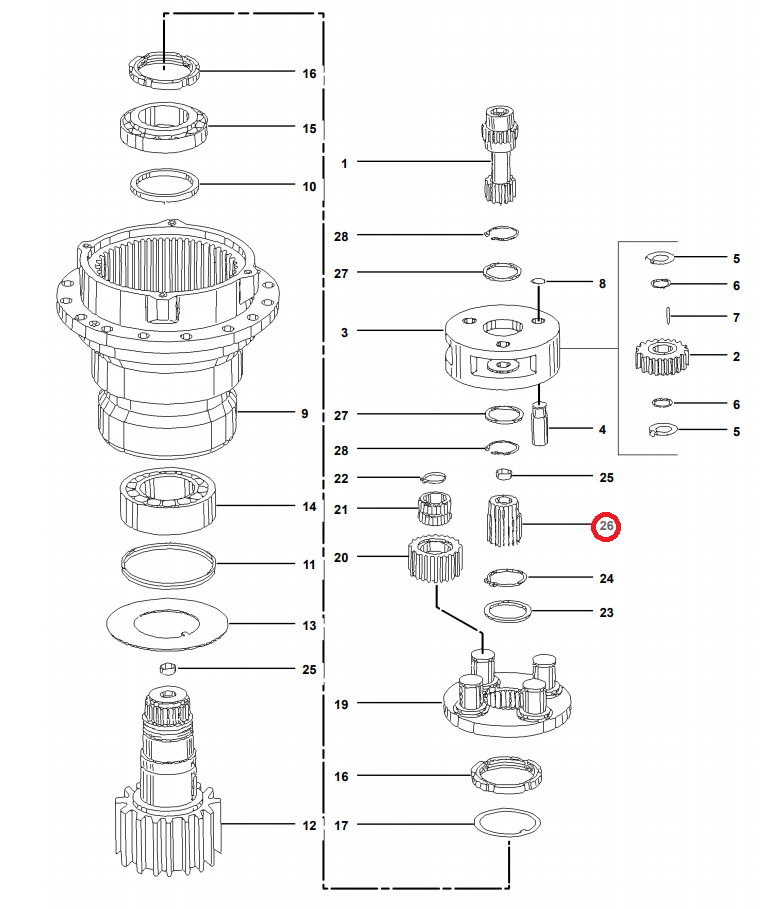 Колесо спутникового поворотного стола CAT M312 M313C 315F