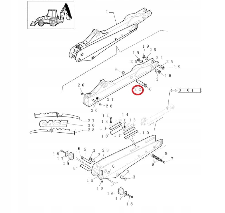 Штифт заднего рычага CASE 580 590 SR 45x190