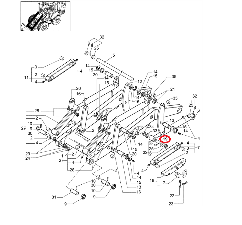 ШТИФТ ПЕРЕДНЕГО КОВША CASE 580SR 580ST 580T