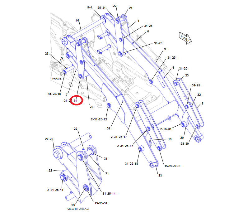 Штифт рычага подъема CAT 428E 432E 442E 45x191
