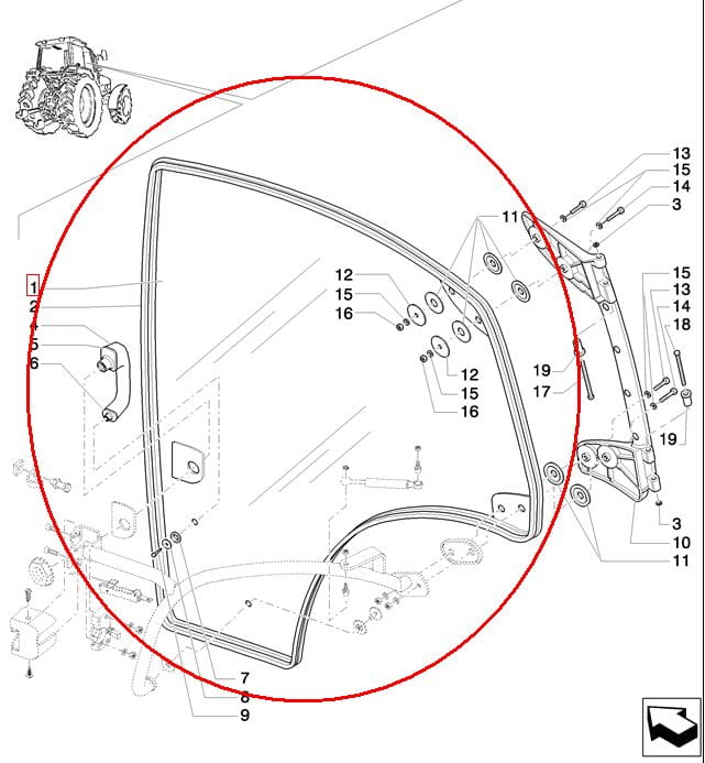 СТЕКЛО ПРАВОЙ ДВЕРИ NEW HOLLAND CASE STEYR 84280178 - 87560791 - 87528172 - 82027356
