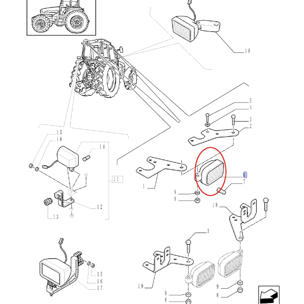 ГАЛОГЕННАЯ ЛЕВАЯ РАБОЧАЯ ЛАМПА NEW HOLLAND 87638105-84254565