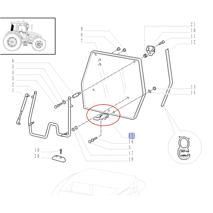 РУЧКА ЗАДНЕГО СТЕКЛА NEW HOLLAND CASE STEYR 5089564-5095078