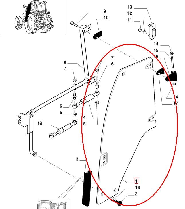СТЕКЛО ЛЕВОЙ ДВЕРИ NEW HOLLAND CASE 82036001
